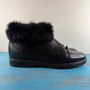 Vintage Kamouraska  Canada Fur Lined Black Leather Ankle Boots Size 8.5 (B)